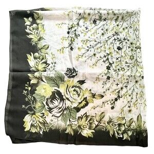 Floral Rose Printed Scarf   - colors are shades of greens, yellow